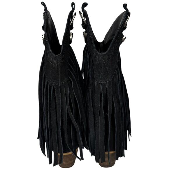 VERY VOLATILE Size 8 Fringe Cowboy Boots Black Suede Western Boho Country Chic - Picture 3 of 11